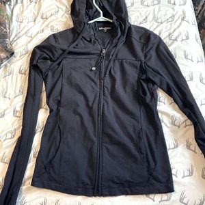 Black zip up hoodie from the brand tuff athletics.